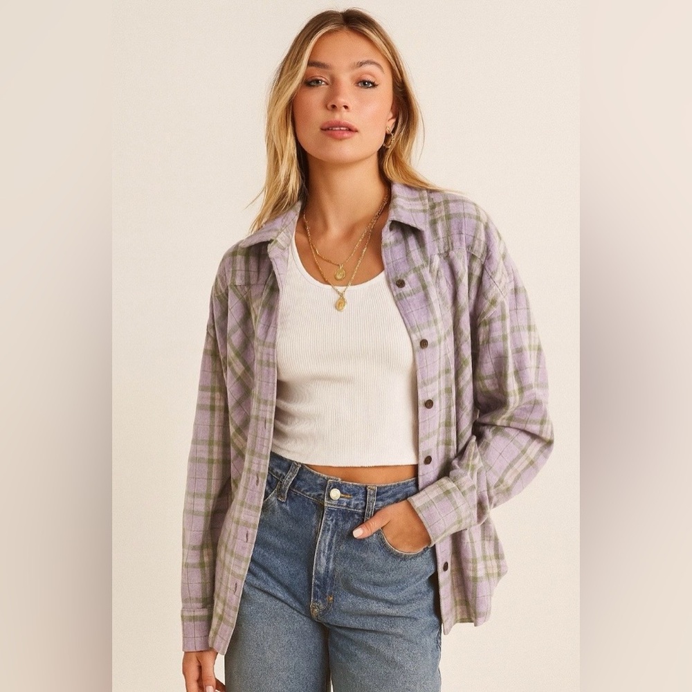 easel Lavender Plaid Button-Down Shirt